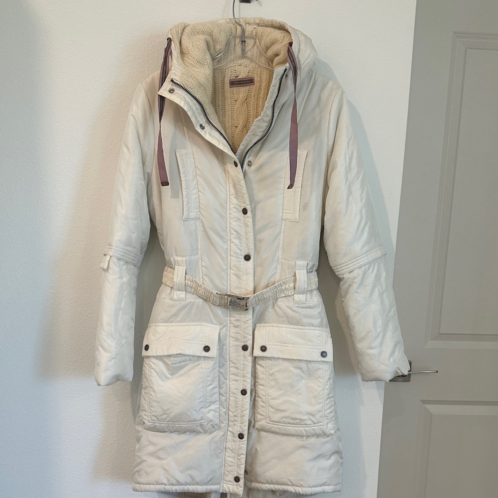 Pinko Sunday morning Women’s Cream Hooded  Coat with Belt